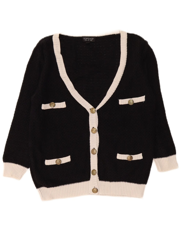 Topshop Womens Cardigan Sweater UK 10 Small Black Colourblock Cotton