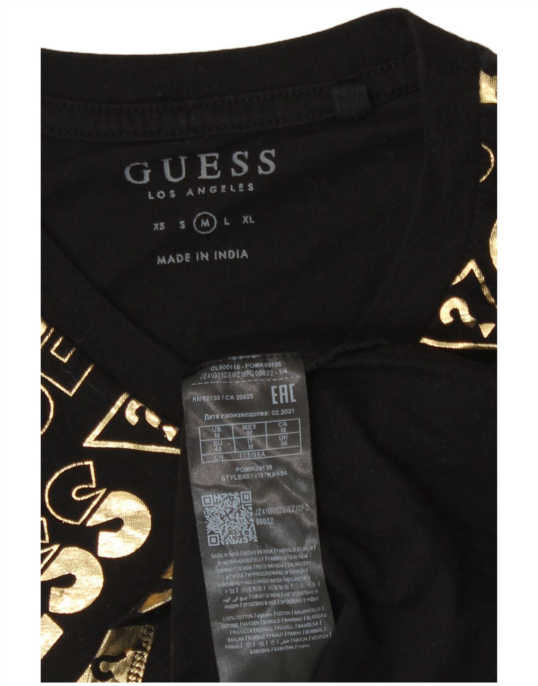 Ανδρικό γραφικό μπλουζάκι Guess Top UK 36 Small μαύρο βαμβακερό
