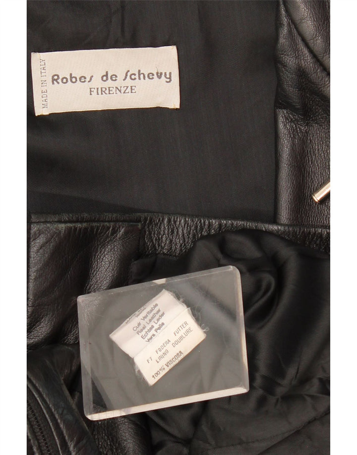 Vintage Γυναικείο Δερμάτινο Παλτό UK 12 Medium Black Leather