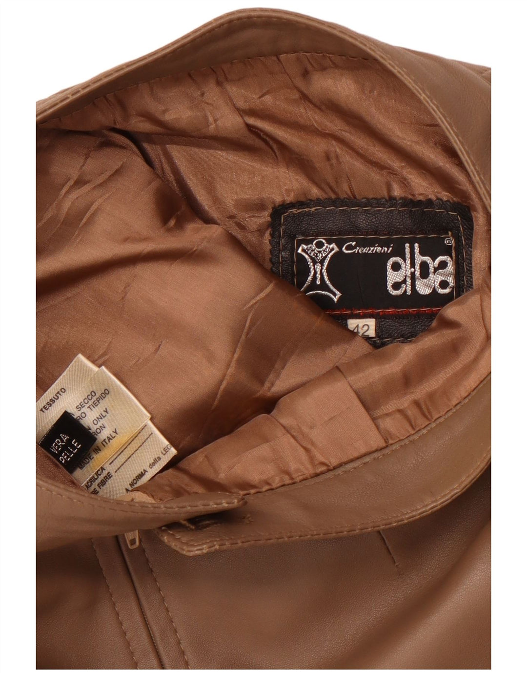 VINTAGE Γυναικεία Ψηλόμεση Δερμάτινη Φούστα IT 42 Medium W26 Καφέ Δερμάτινη