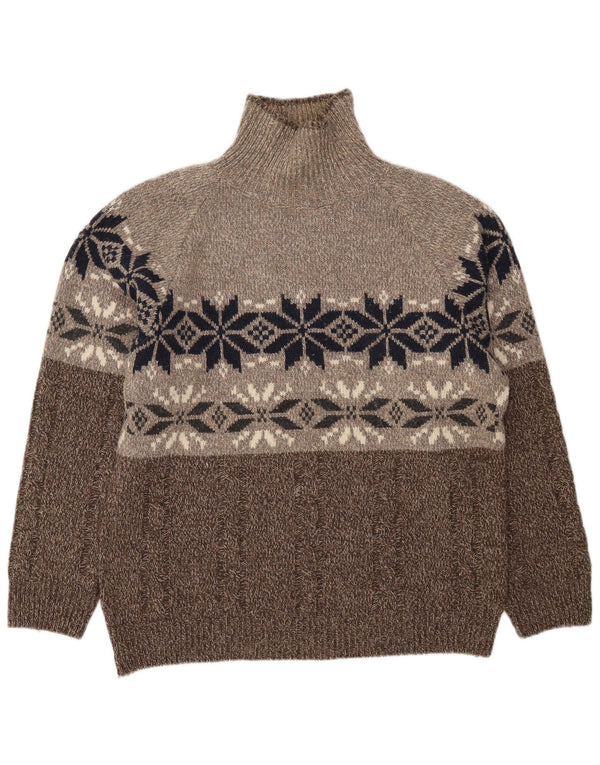 Vintage ανδρικό πουλόβερ με ρολό λαιμόκοψη XL καφέ Fair Isle Wool
