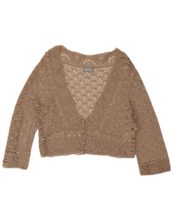 Wallis Γυναικεία Crop Crochet Cardigan Top UK 12 Medium Beige Floral Viscose