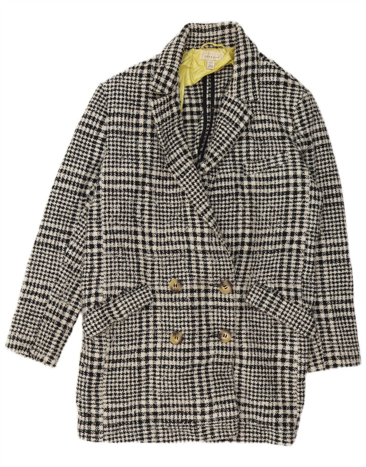 Topshop Γυναικείο παλτό με διπλό στήθος UK 12 Medium Black Houndstooth