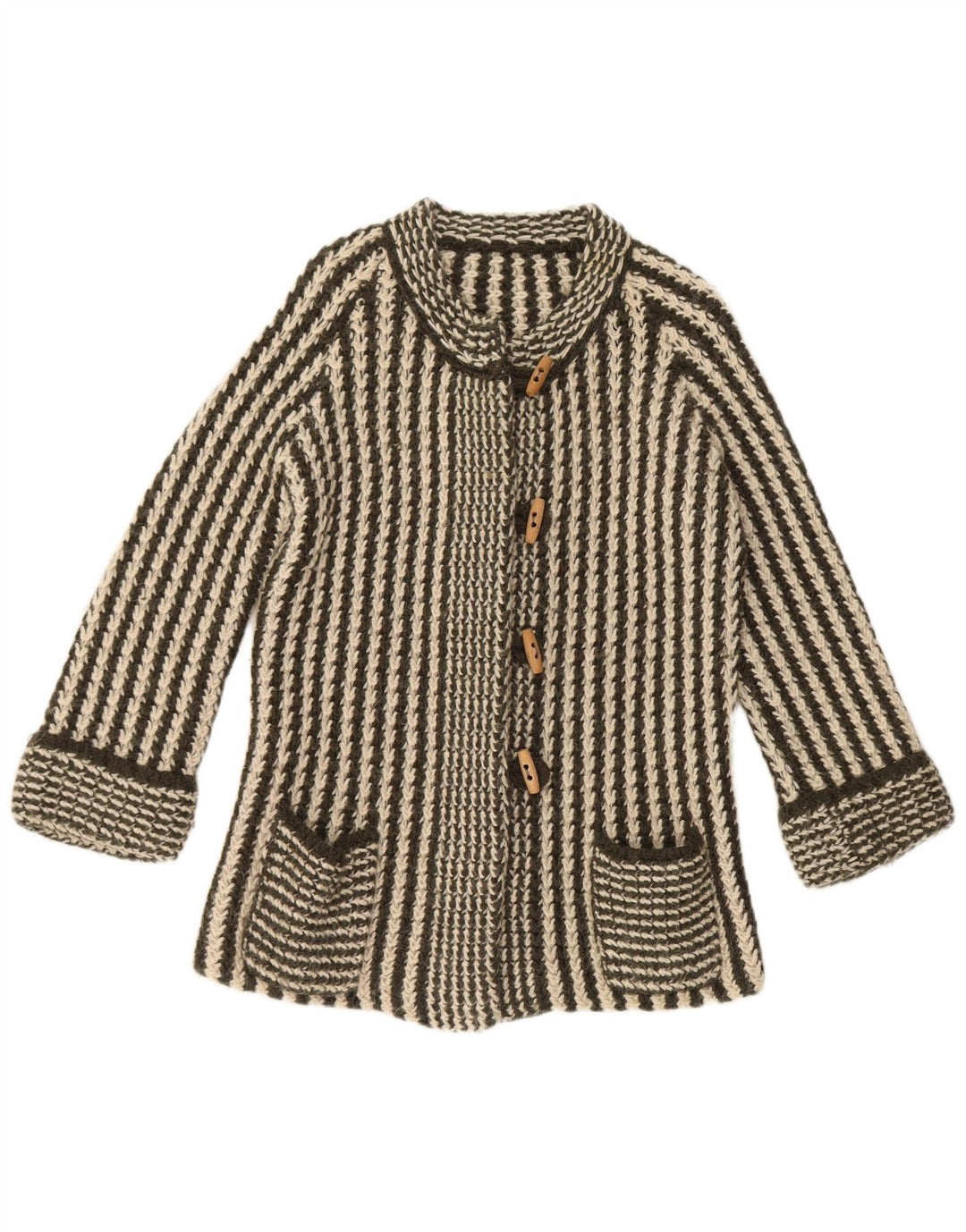 VINTAGE Γυναικείο πουλόβερ ζακέτα 3/4 μανίκια UK 14 μεσαίο πράσινο ριγέ