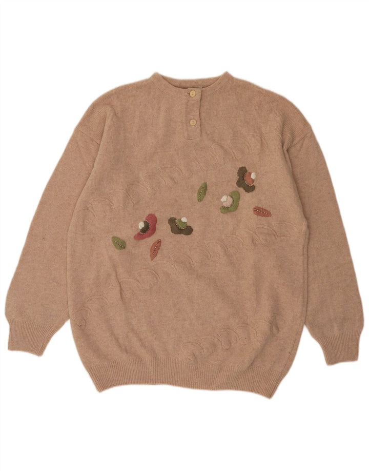 Γυναικείο πουλόβερ με λαιμό κουμπιά VINTAGE UK 14 Medium Beige Floral