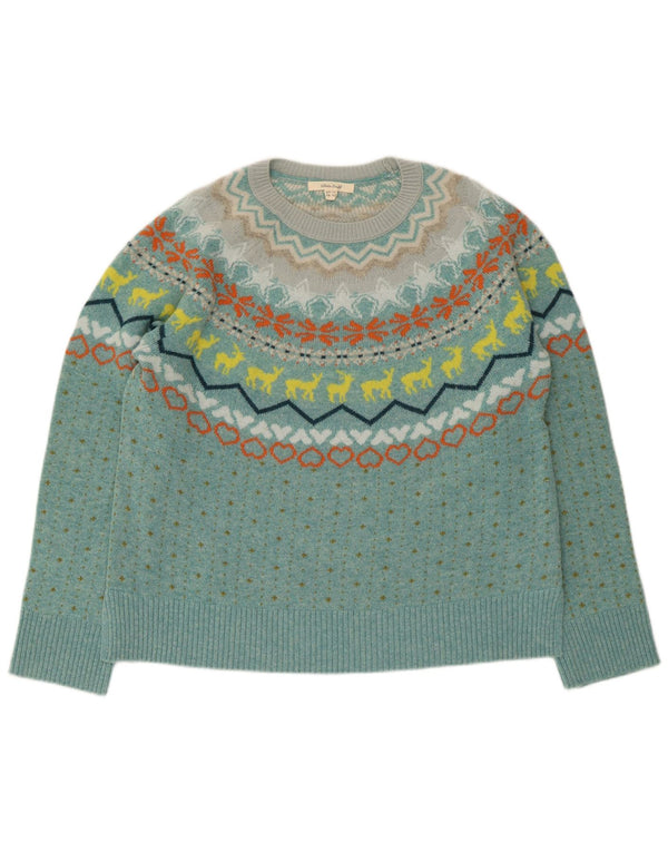 White Stuff Γυναικείο πουλόβερ με λαιμό σκάφος UK 14 Large Blue Fair Isle Wool