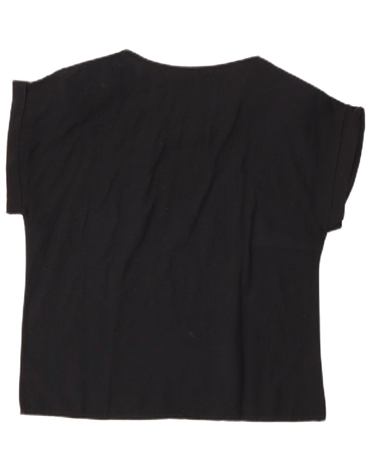 VINTAGE Γυναικεία Μπλούζα Τοπ IT 44 Μεσαίο Μαύρο Floral Βαμβακερό