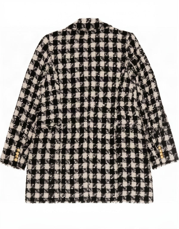 Zara Γυναικείο παλτό με διπλό στήθος UK 18 XL Μαύρο Houndstooth Πολυεστέρας