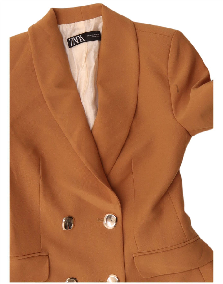 Zara Γυναικείο Longline σακάκι με διπλό στήθος UK 6 XS Orange Polyester