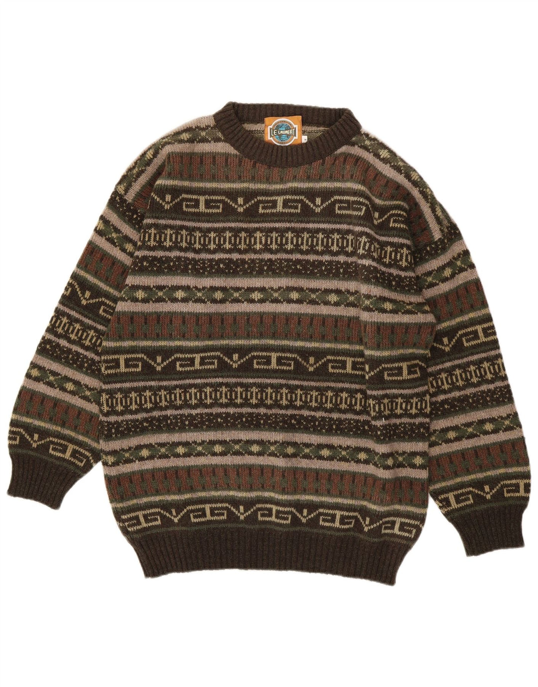 Ανδρικό πουλόβερ Le Laureat Crew Neck Jumper Medium Khaki γεωμετρικό μαλλί