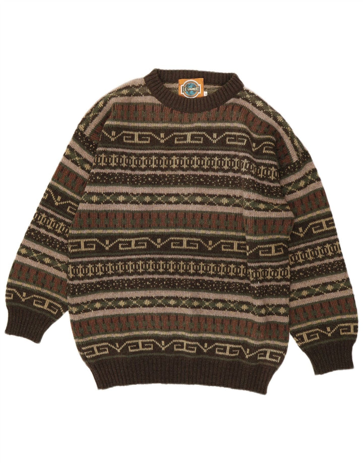 Ανδρικό πουλόβερ Le Laureat Crew Neck Jumper Medium Khaki γεωμετρικό μαλλί