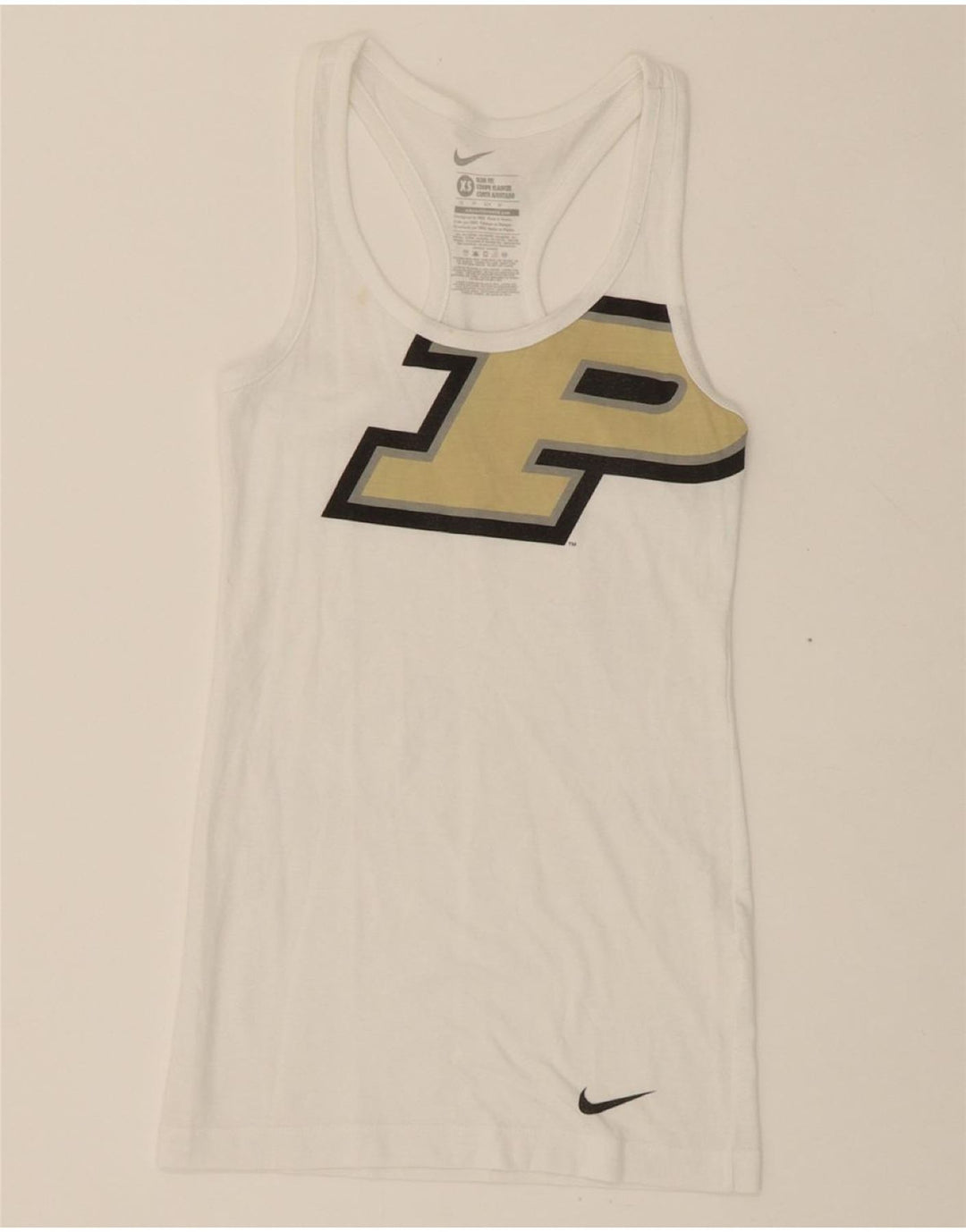 NIKE Womens Slim Fit Graphic Vest Top UK 4 XS White Polyester Vintage Nike and Second-Hand Nike from Messina Hembry 