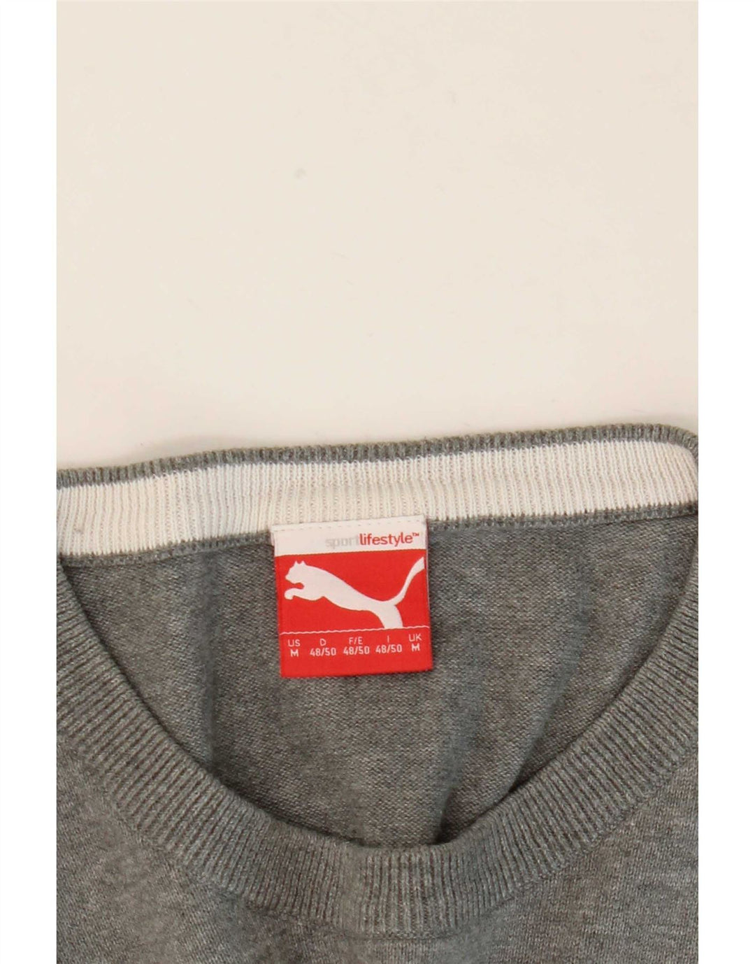 Ανδρικό πουλόβερ Puma με λαιμόκοψη μεσαίου γκρι ριγέ