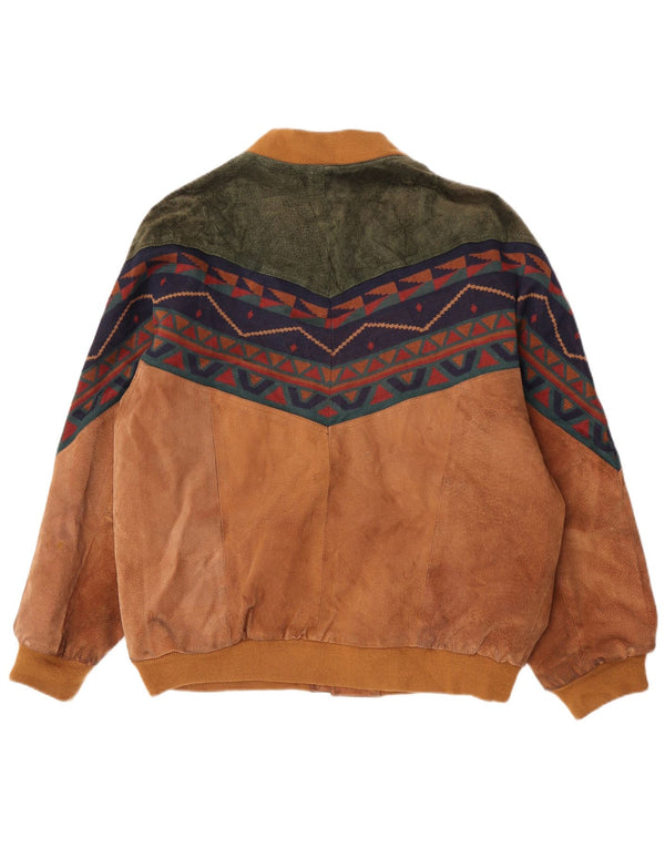 Ανδρικό Vintage Loose Fit Suede Bomber Jacket UK 38 Medium Beige Geometric