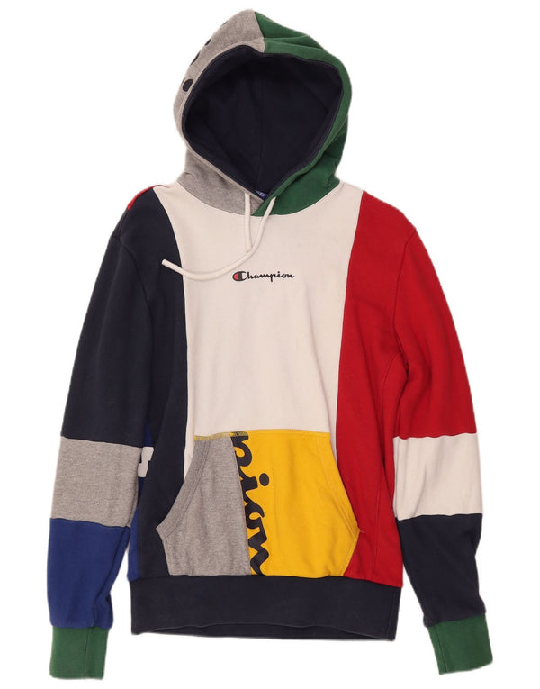 CHAMPION Mens Graphic Hoodie Jumper Small Multicoloured Colourblock Cotton