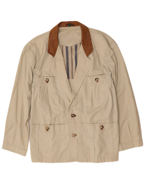 Vintage Mens Utility Jacket UK 40 Large Beige Βαμβακερό
