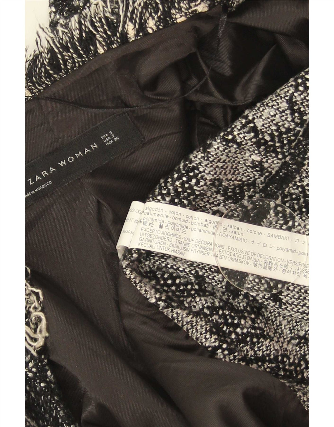 Zara Γυναικείο Ανοιχτό Πανωφόρι UK 10 Small Black Houndstooth Βαμβακερό
