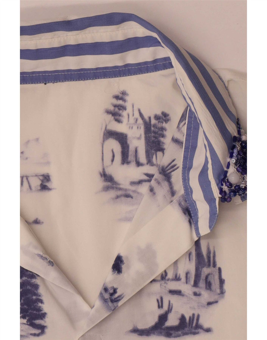 Vintage Γυναικεία Abstract Pattern Μπλούζα Top UK 16 Large White