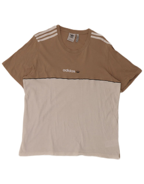 Ανδρικό γραφικό T-Shirt Adidas Top Large Beige Colourblock Βαμβακερό