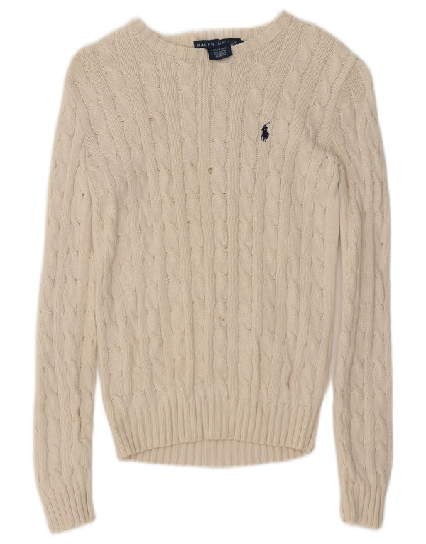 Ralph Lauren Γυναικείο πουλόβερ με λαιμόκαυστο UK 6 XS λευκό βαμβακερό