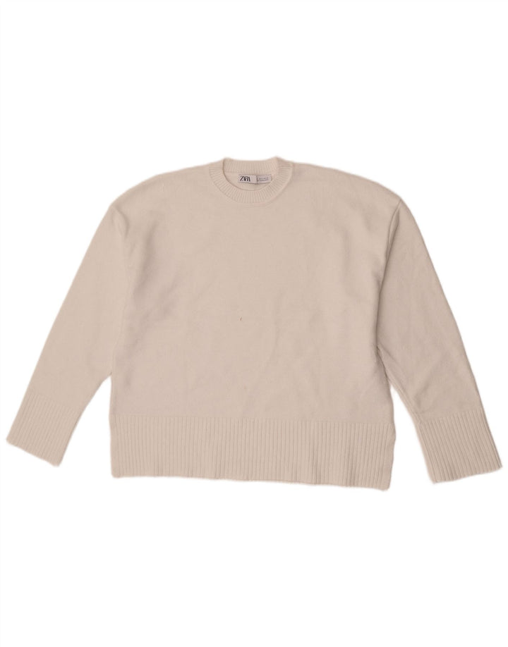 Zara γυναικείο πουλόβερ υπερμεγέθη Crew Neck Jumper UK 10 Small White Viscose