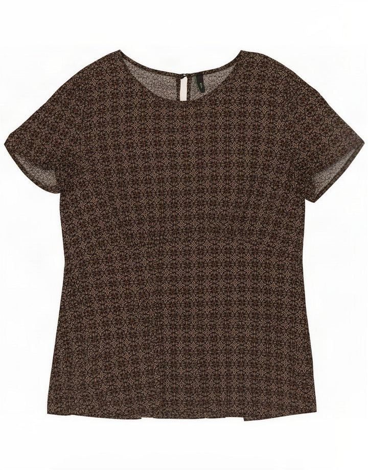 Benetton Womens Abstract Pattern Μπλούζα Top UK 14 Large Brown Geometric