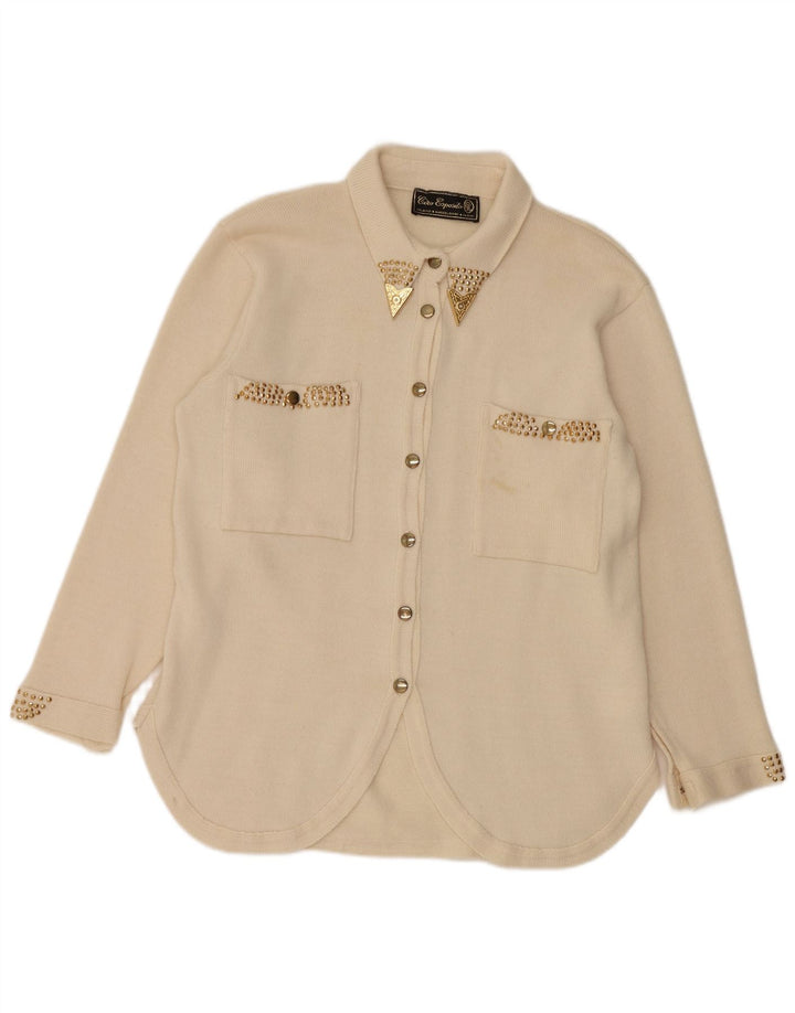 CIRO ESPOSITO Γυναικείο πλεκτό πουκάμισο μπλούζα UK 14 Large Off White Wool