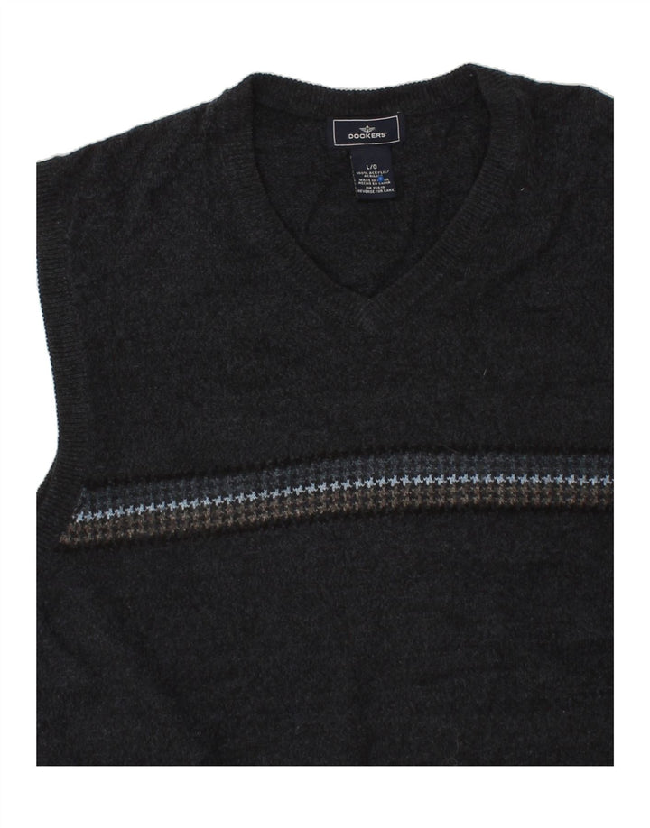 DOCKERS Mens Vest Tank Top Large Navy Blue Houndstooth Acrylic Vintage Dockers and Second-Hand Dockers from Messina Hembry 