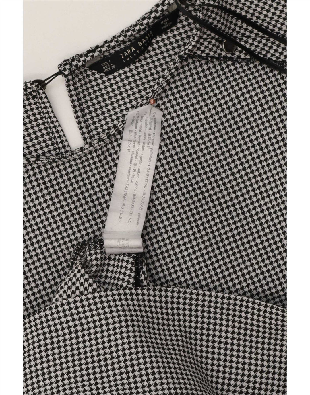 Zara Γυναικείο φόρεμα 3/4 Sleeve Shift UK 16 μεγάλο μαύρο πολυεστέρα Houndstooth