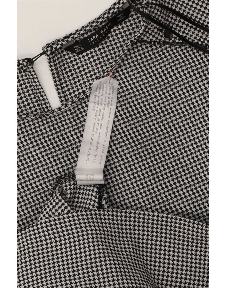 Zara Γυναικείο φόρεμα 3/4 Sleeve Shift UK 16 μεγάλο μαύρο πολυεστέρα Houndstooth