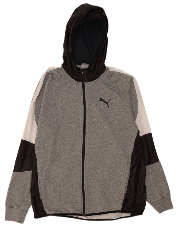 Ανδρικό πουλόβερ με κουκούλα με φερμουάρ Puma XL γκρι Colourblock