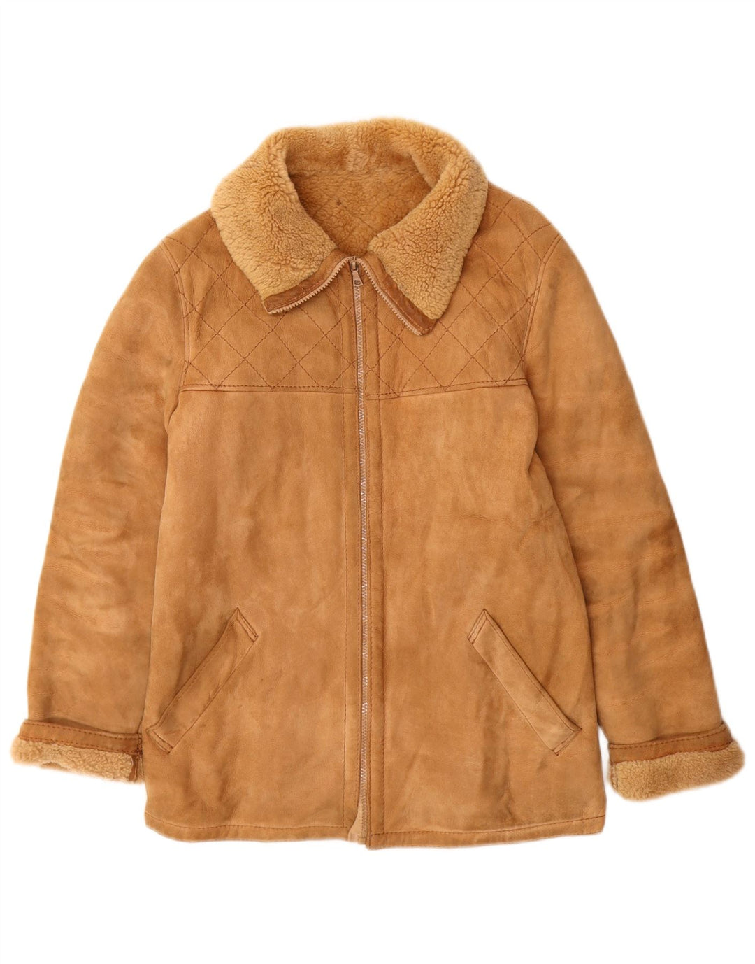 Vintage Γυναικείο Shearling Jacket IT 46 Large Beige Leather