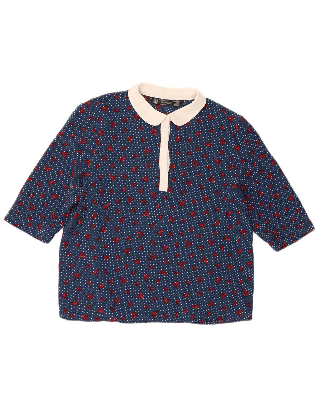 Zara Γυναικεία Μπλούζα Trafaluc Τοπ UK 14 Medium Blue Spotted Polyester