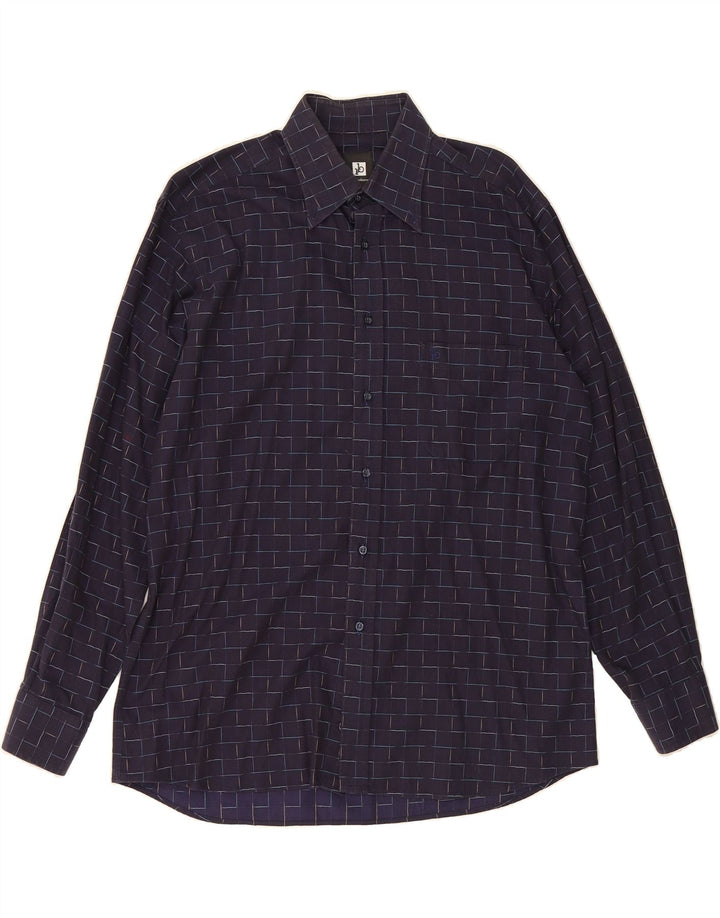 ROCCOBAROCCO Mens Shirt Size 15 1/2 40 Medium Navy Blue Check Cotton Vintage Roccobarocco and Second-Hand Roccobarocco from Messina Hembry 