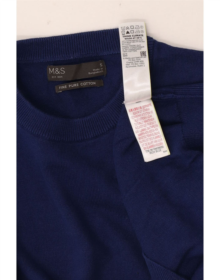 Marks & Spencer Ανδρικό πουλόβερ με λαιμόκοψη, μικρό μπλε βαμβακερό