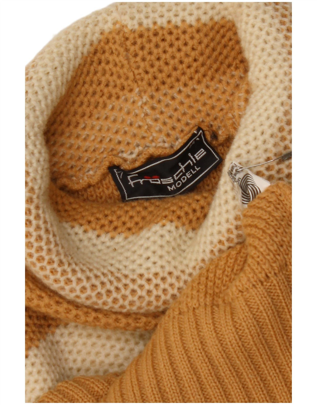 VINTAGE Γυναικείο πουλόβερ με ρολό λαιμόκοψη IT 44 Μεσαίο μπεζ ριγέ