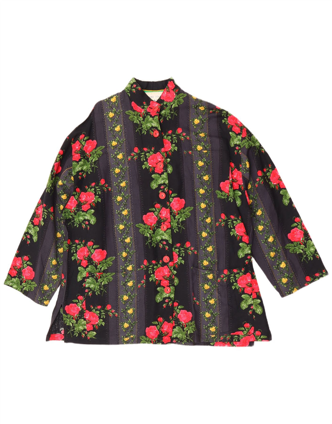 Avenue Γυναικείο 3/4 μανίκι πουκάμισο Oversized Μπλούζα IT 42 Μεσαίο Μαύρο Floral