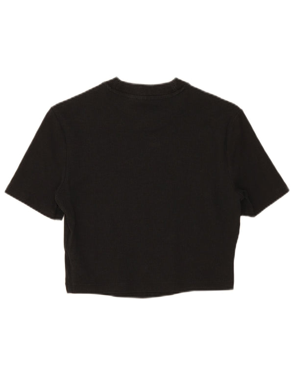 Γυναικείο T-Shirt Adidas Crop Top UK 12 μεσαίο μαύρο βαμβακερό