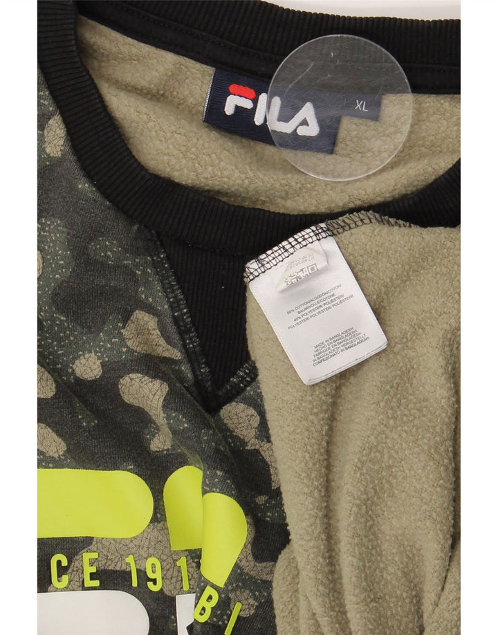 Ανδρικό γραφικό φούτερ Fila Jumper XL Χακί Καμουφλάζ Βαμβακερό