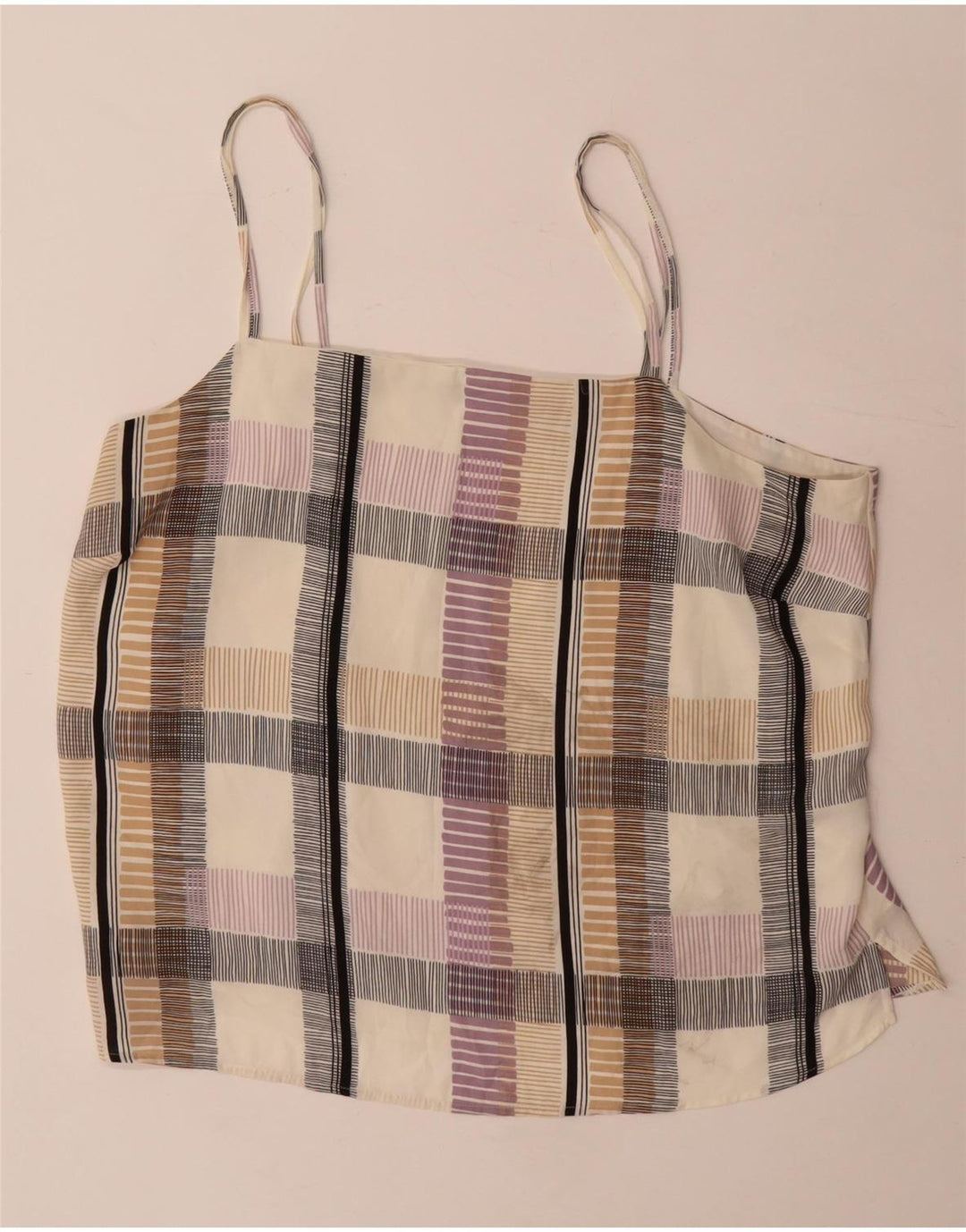 Marks & Spencer Womens Crop Cami Top 22 3XL Beige Check Polyester