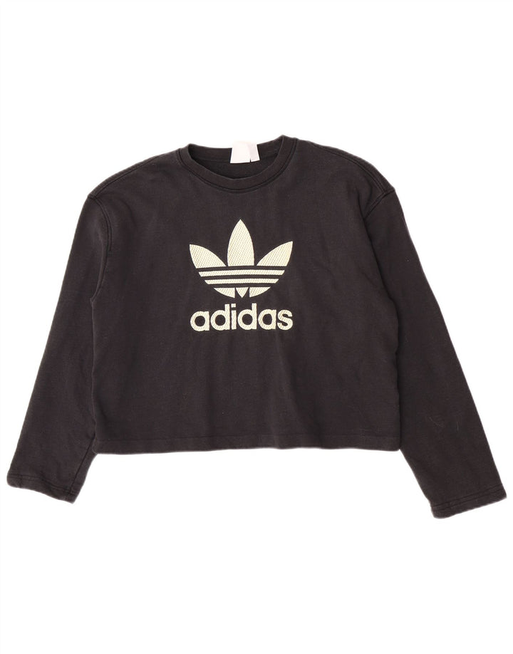 Γυναικεία Adidas Oversized Crop Graphic Μακρυμάνικο UK 8 Small Black