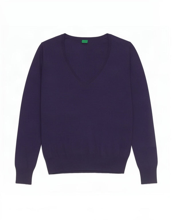 Γυναικείο πουλόβερ Benetton με V λαιμόκοψη UK 8 Small Navy Blue