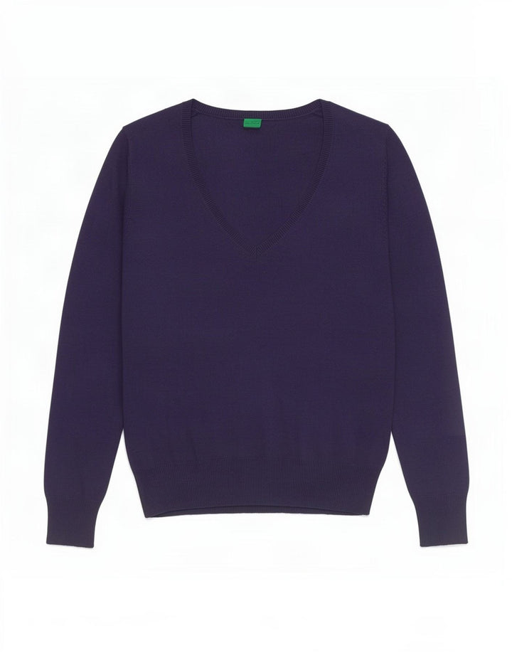 Γυναικείο πουλόβερ Benetton με V λαιμόκοψη UK 8 Small Navy Blue