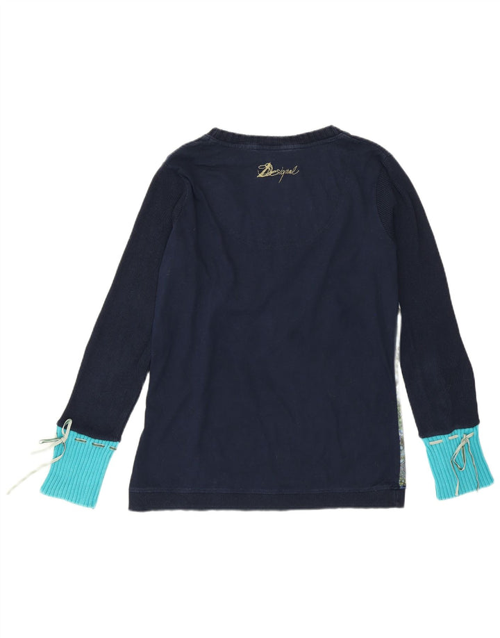 DESIGUAL Γυναικείο γραφικό τοπ μακρυμάνικο UK 14 μεγάλο μπλε φλοράλ