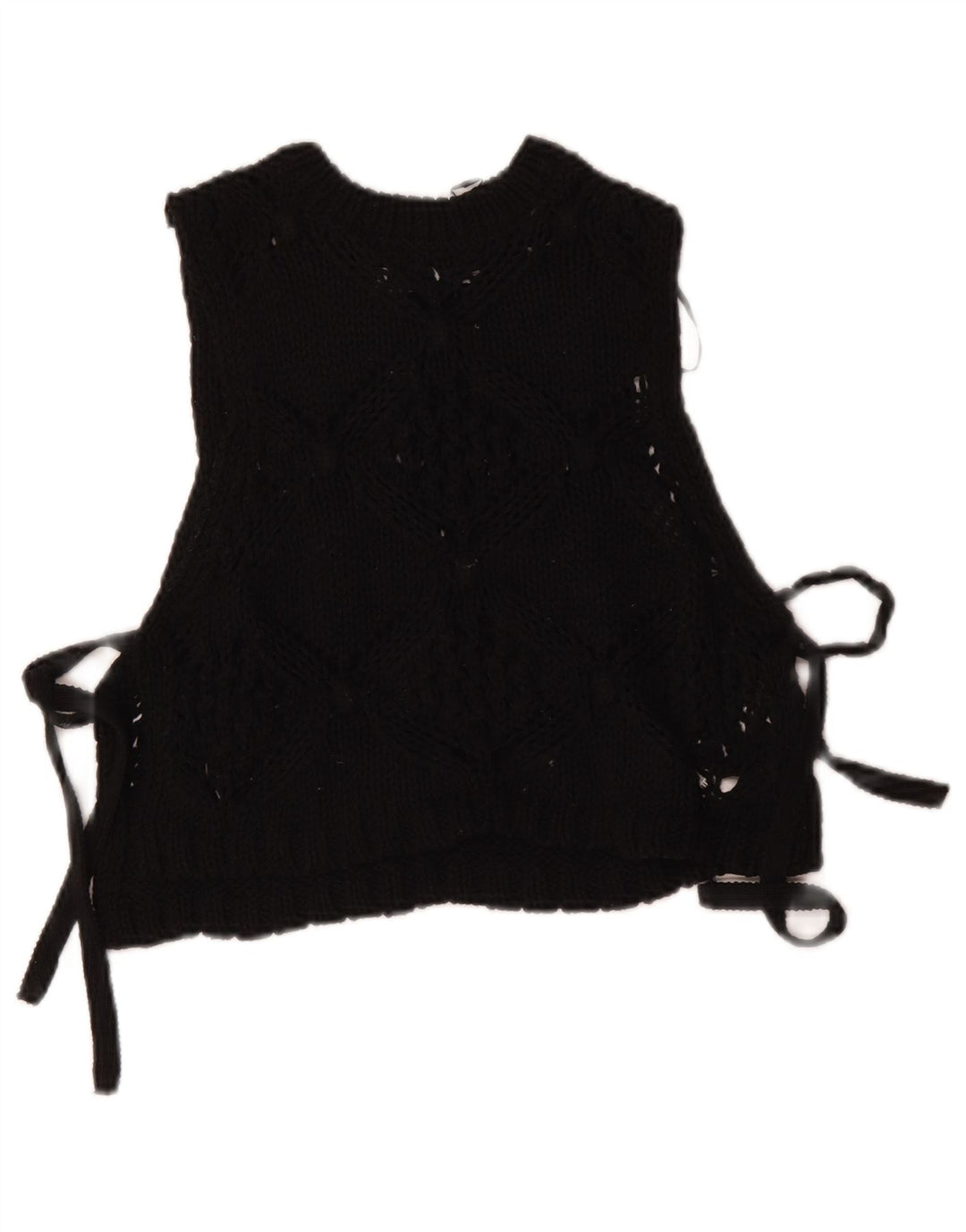 Zara Γυναικεία Πλεκτή Μπλούζα Αμάνικη Τοπ UK 10 Small Black Polyester