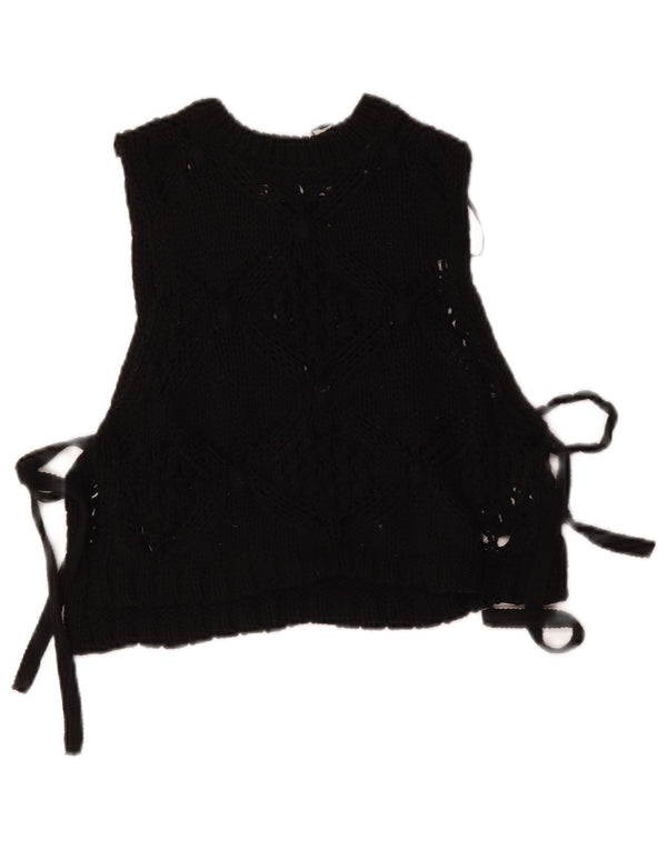 Zara Γυναικεία Πλεκτή Μπλούζα Αμάνικη Τοπ UK 10 Small Black Polyester
