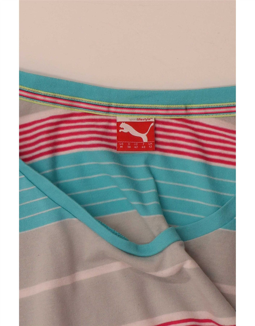 Puma Γυναικείο T-Shirt Top UK 12 Medium πολύχρωμο ριγέ