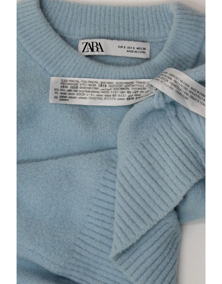 Γυναικείο πουλόβερ ZARA Crop Crop Neck Jumper UK 10 Small Blue Nylon