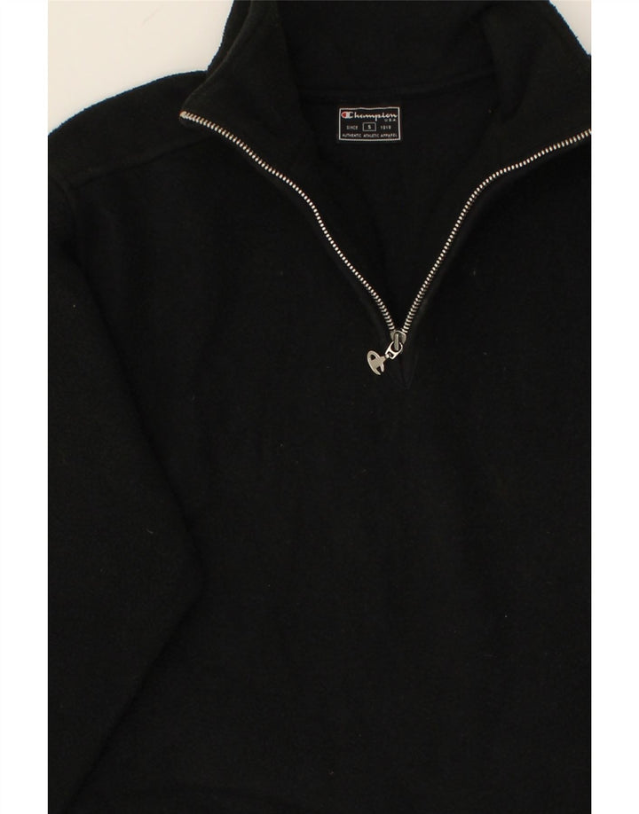 CHAMPION Mens Zip Neck Fleece Jumper Small Black Polyester Vintage Champion and Second-Hand Champion from Messina Hembry 