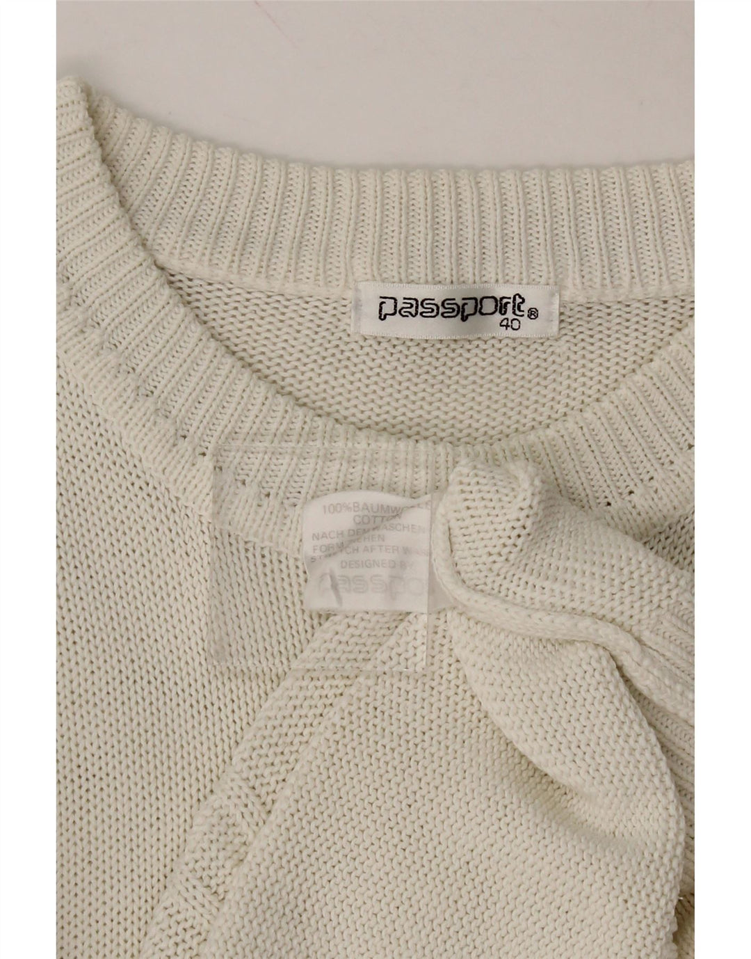 PASSPORTS Womens Crew Neck Jumper Sweater EU 40 Medium White Cotton Vintage Passports and Second-Hand Passports from Messina Hembry 